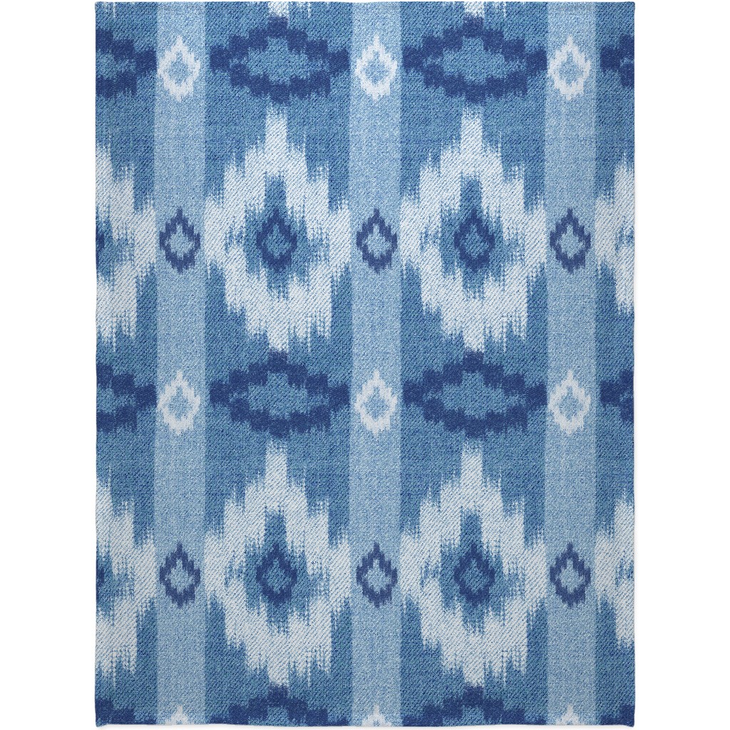 Blue Ikat Blanket, Sherpa, 60x80, Blue