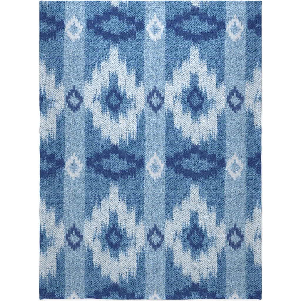 Blue Ikat Blanket, Sherpa, 60x80, Blue, True Blue