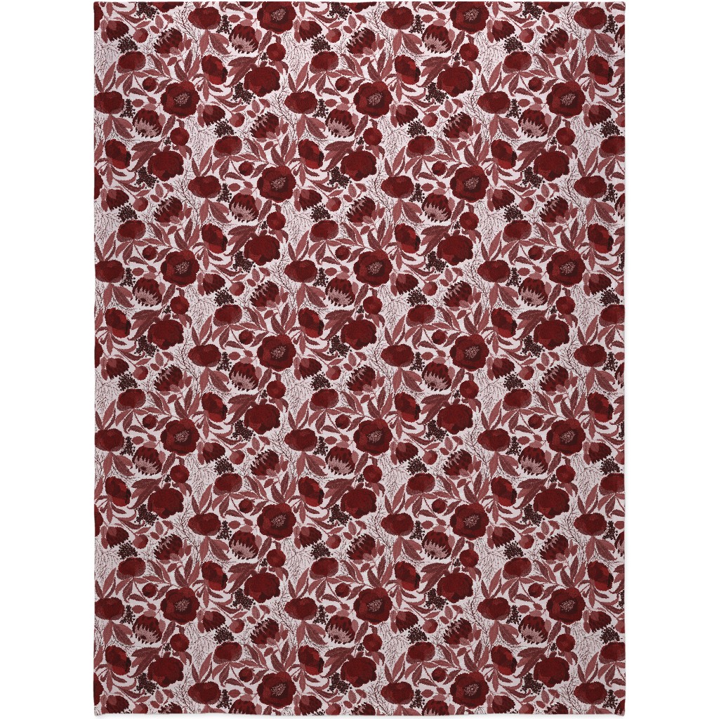 Peony and King Protea - Burgundy Blanket, Sherpa, 60x80, Red, Red