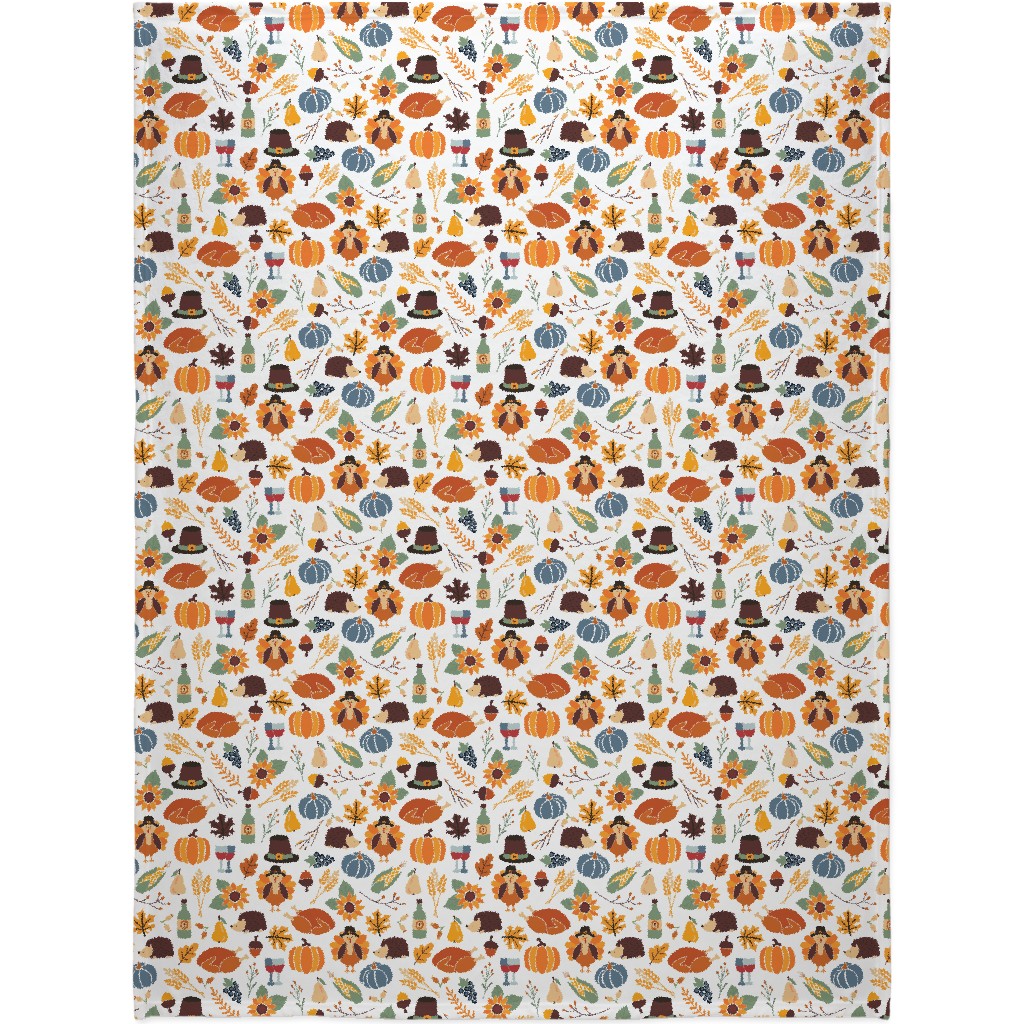 Thanksgiving - Multi on White Blanket, Sherpa, 60x80, Multicolor