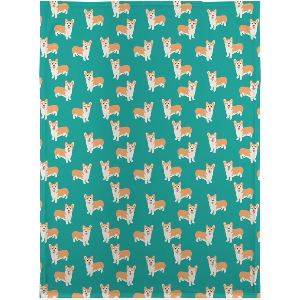 Corgi Blanket, Fleece, 30x40, Green, Jewel