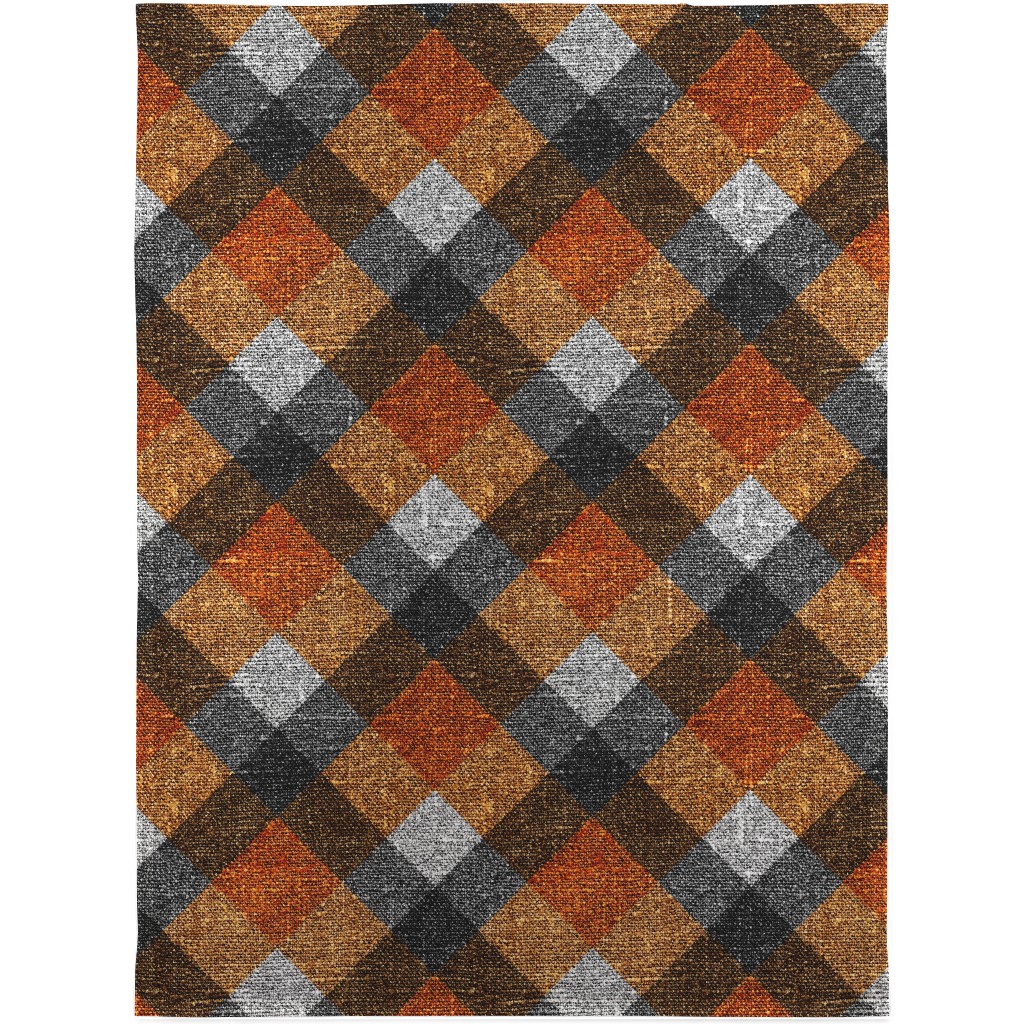 Fall Textured Plaid - Orange and Gray Blanket, Fleece, 30x40, Orange