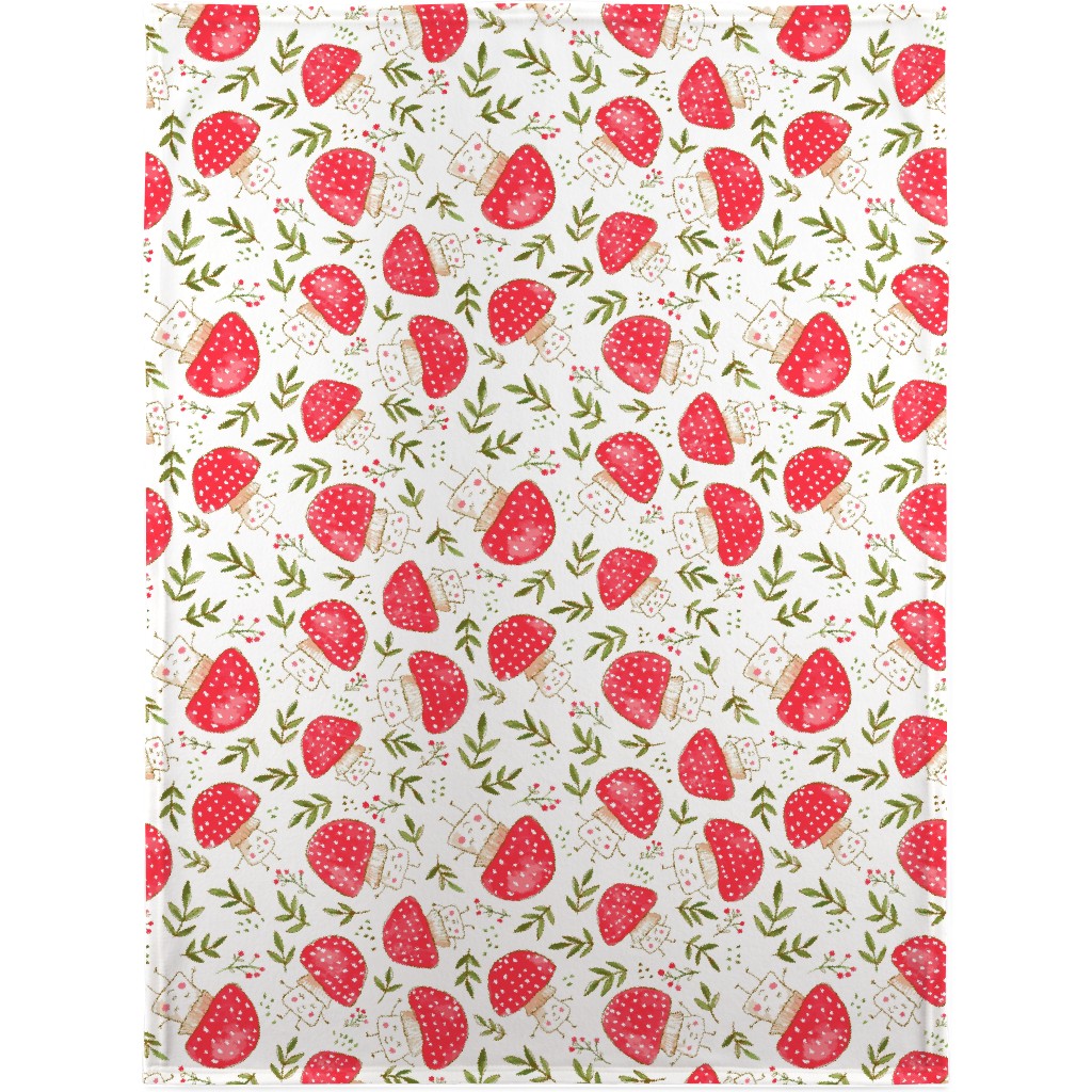 the Happiest Little Mushrooms - Red Blanket, Fleece, 30x40, Red, Red