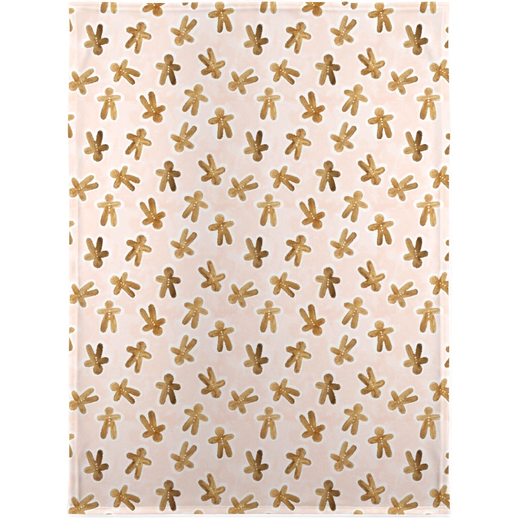 Christmas Gingerbread Men on Pink Watercolor Wash Blanket, Fleece, 30x40, Pink, Bright Pink