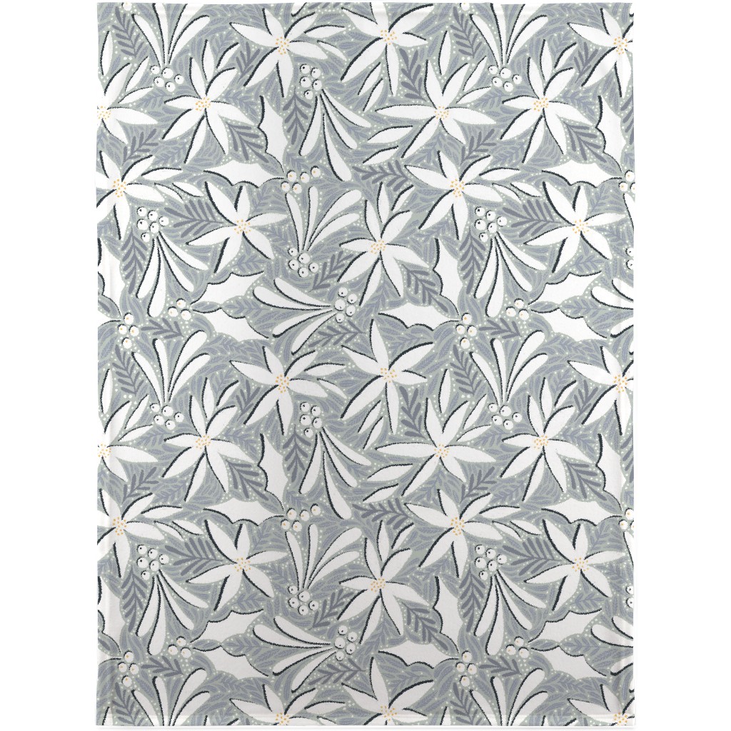 Poinsettia, Holly, & Mistletoe - White & Grey Blanket, Fleece, 30x40, Gray, Gray