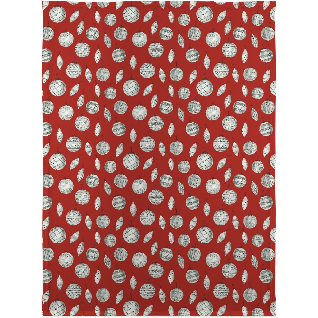 Watercolor Christmas Ornaments - Red Blanket, Fleece, 30x40, Red, Red