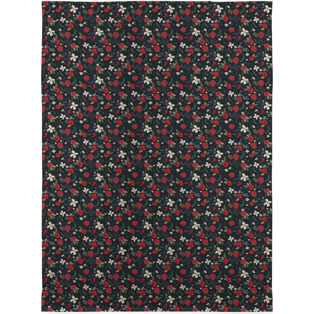 Fancy Winter - Navy Background Blanket, Fleece, 30x40, Black, Black