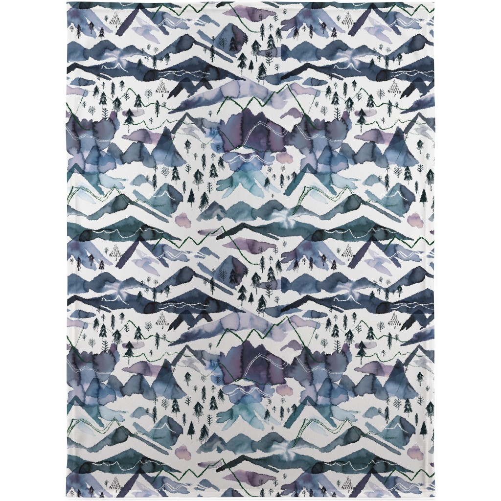 Watercolor Mountains Landscape - Blue Blanket, Fleece, 30x40, Blue, True Blue