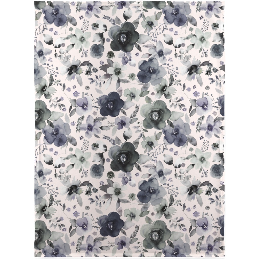 Wintery Watercolor Flower Bouquets - Navy Blanket, Fleece, 30x40, Blue, True Blue