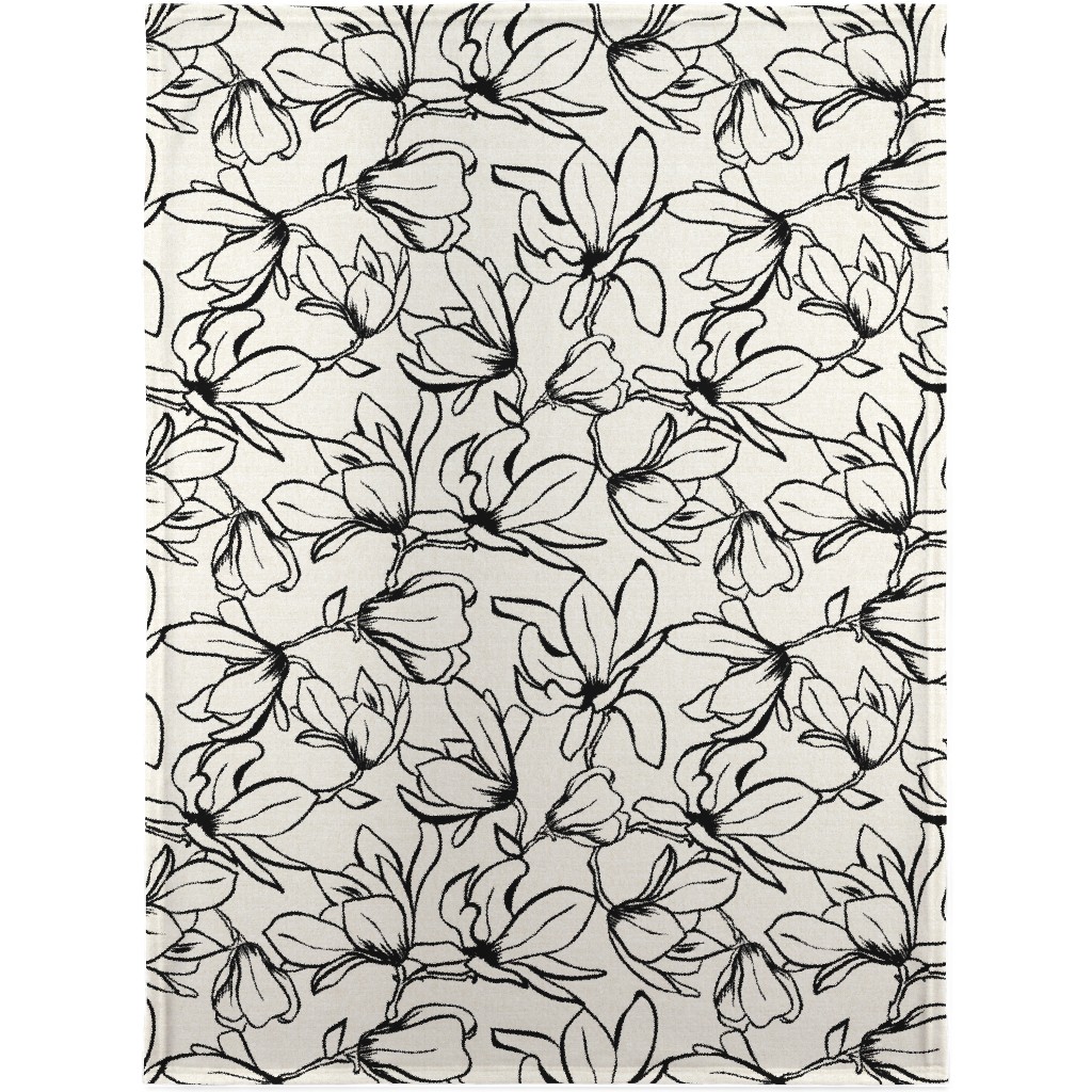 Magnolia Garden - Textured - White & Black Blanket, Fleece, 30x40, Beige, Pearl