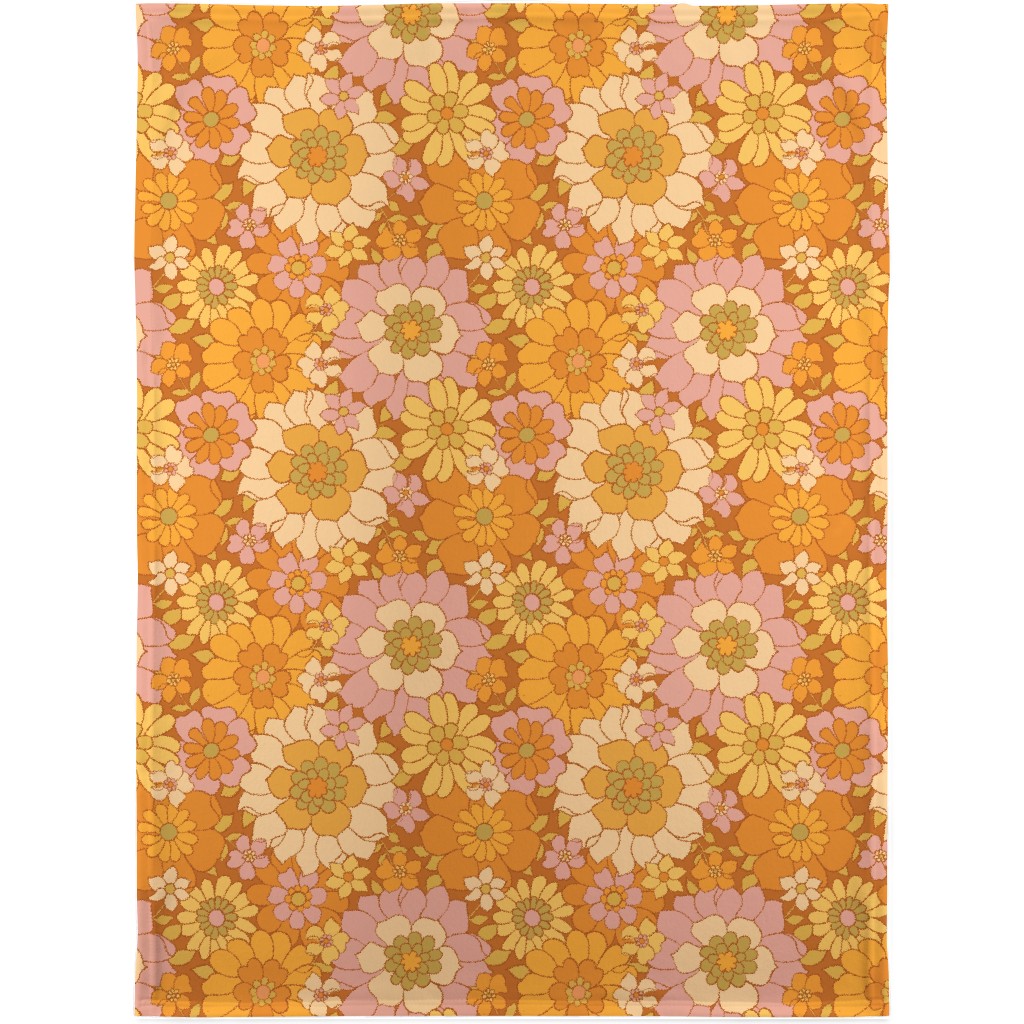 Avery Retro Floral Blanket, Fleece, 30x40, Orange