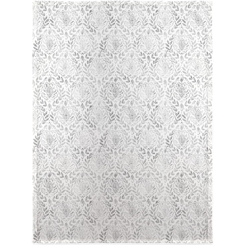 Distressed Damask Leaves - Grey Blanket, Fleece, 30x40, Gray, Gray