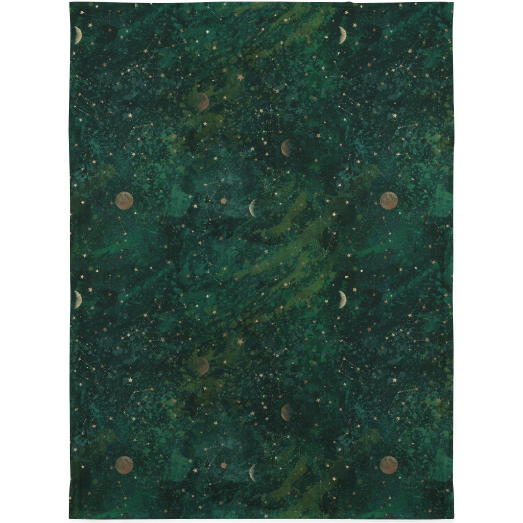 Moon and Stars - Green Blanket, Fleece, 30x40, Green, Classic Green