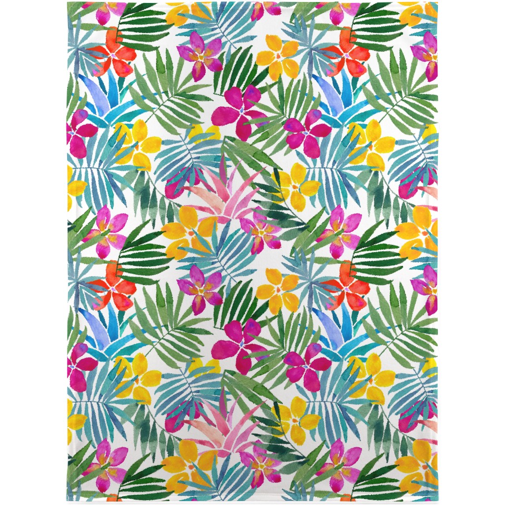 Watercolor Tropical Vibes Blanket, Fleece, 30x40, Multicolor, Classic Green