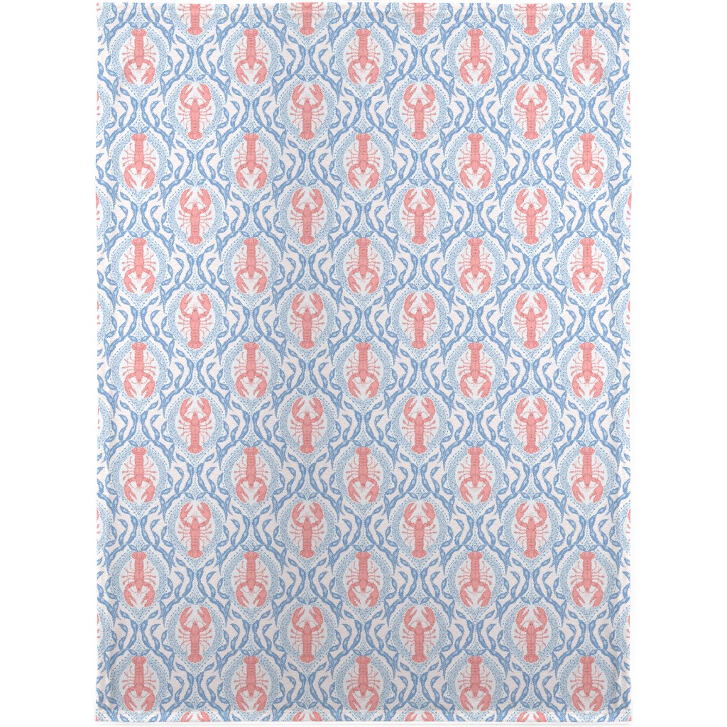 Lobster and Seaweed Nautical Damask - White, Coral Pink and Cornflower Blue Blanket, Fleece, 30x40, Blue, True Blue