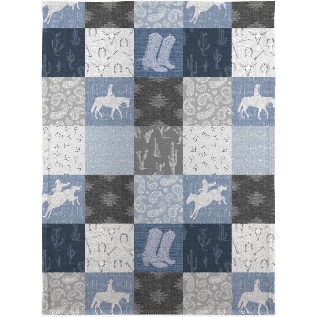 Lone Cowboy - Blue and Gray Blanket, Fleece, 30x40, Blue, True Blue
