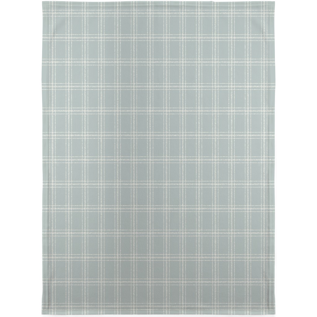 Lined Linens - Quad Plaid - Ivory, Blue Blanket, Fleece, 30x40, Blue, True Blue