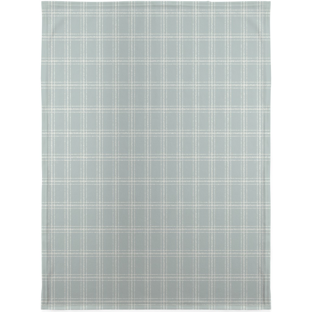 Lined Linens - Quad Plaid - Ivory, Blue Blanket, Fleece, 30x40, Blue