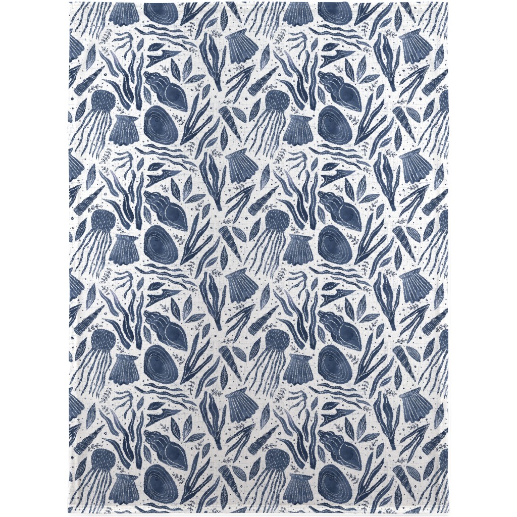 Sea Shells - Navy Blanket, Fleece, 30x40, Blue, True Blue