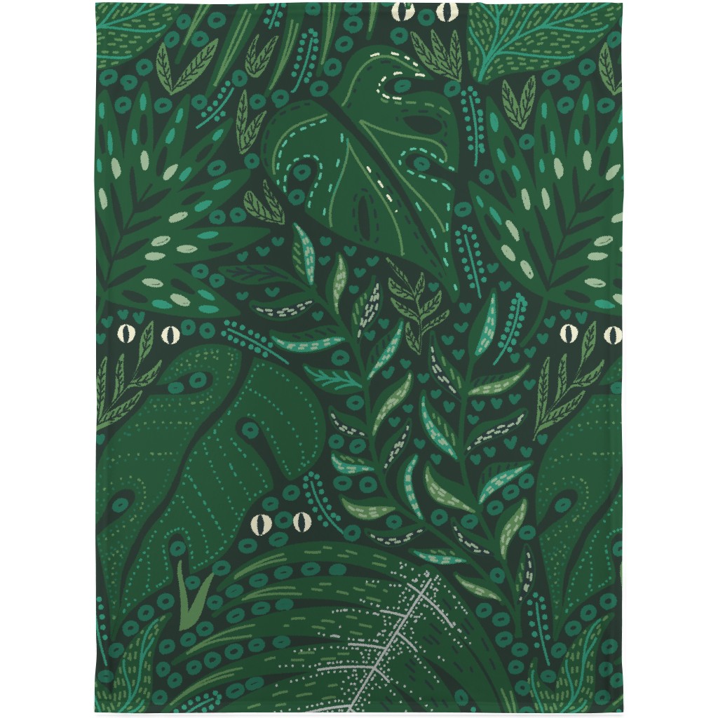 Hiding in Moody Tropical Leaves - Green Blanket, Fleece, 30x40, Green, Classic Green