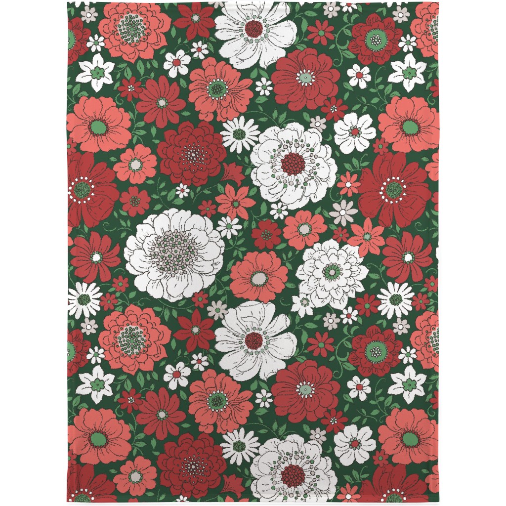 Camilla Retro Floral Christmas - Red and Green Blanket, Fleece, 30x40, Multicolor