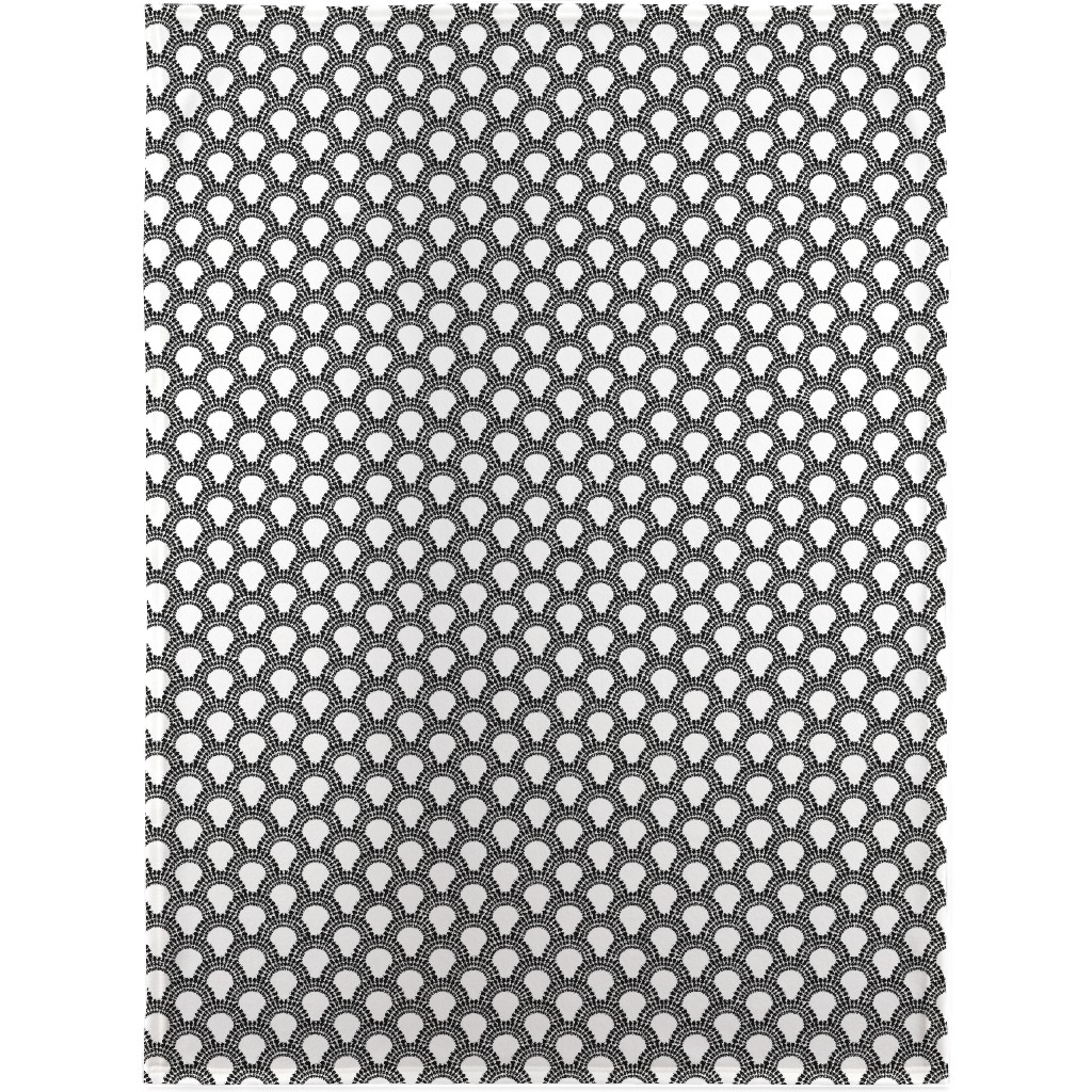 Scallops - Black and White Blanket, Fleece, 30x40, Black