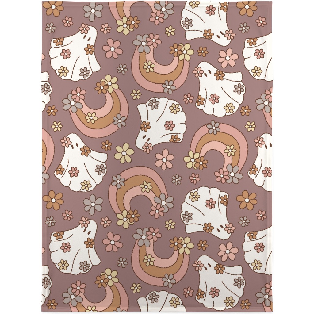 Boho Floral Ghosts Blanket, Fleece, 30x40, Purple