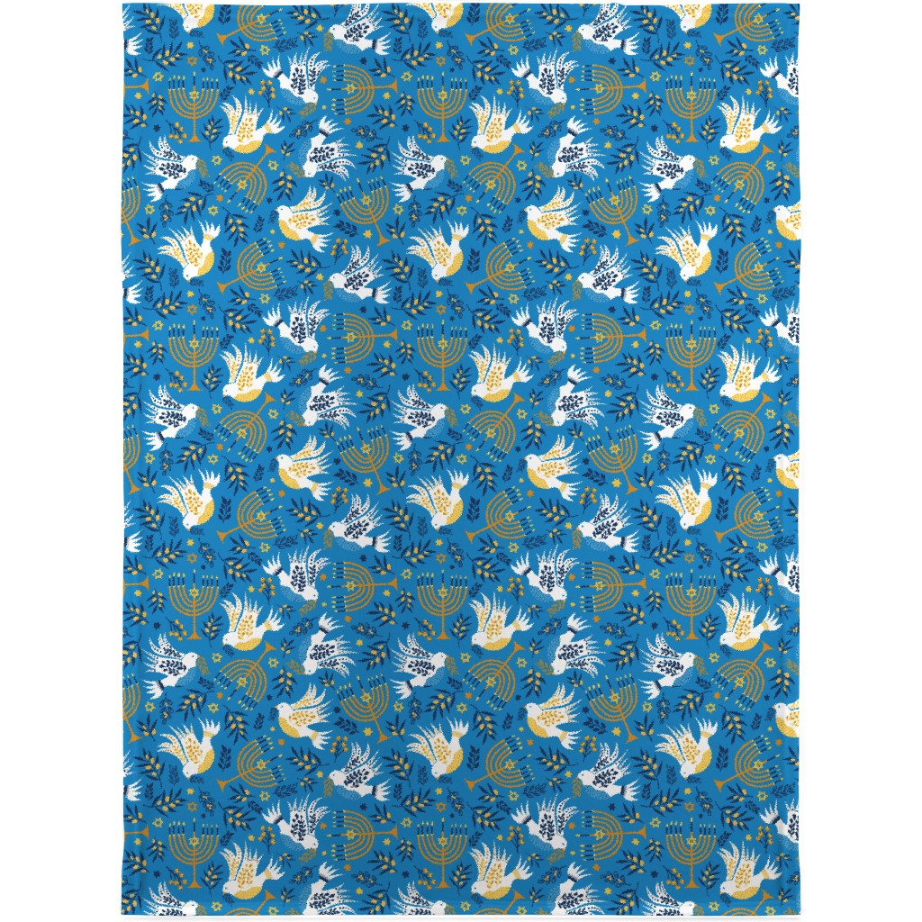 Hanukkah Birds Menorahs - Light Blue Blanket, Fleece, 30x40, Blue, True Blue