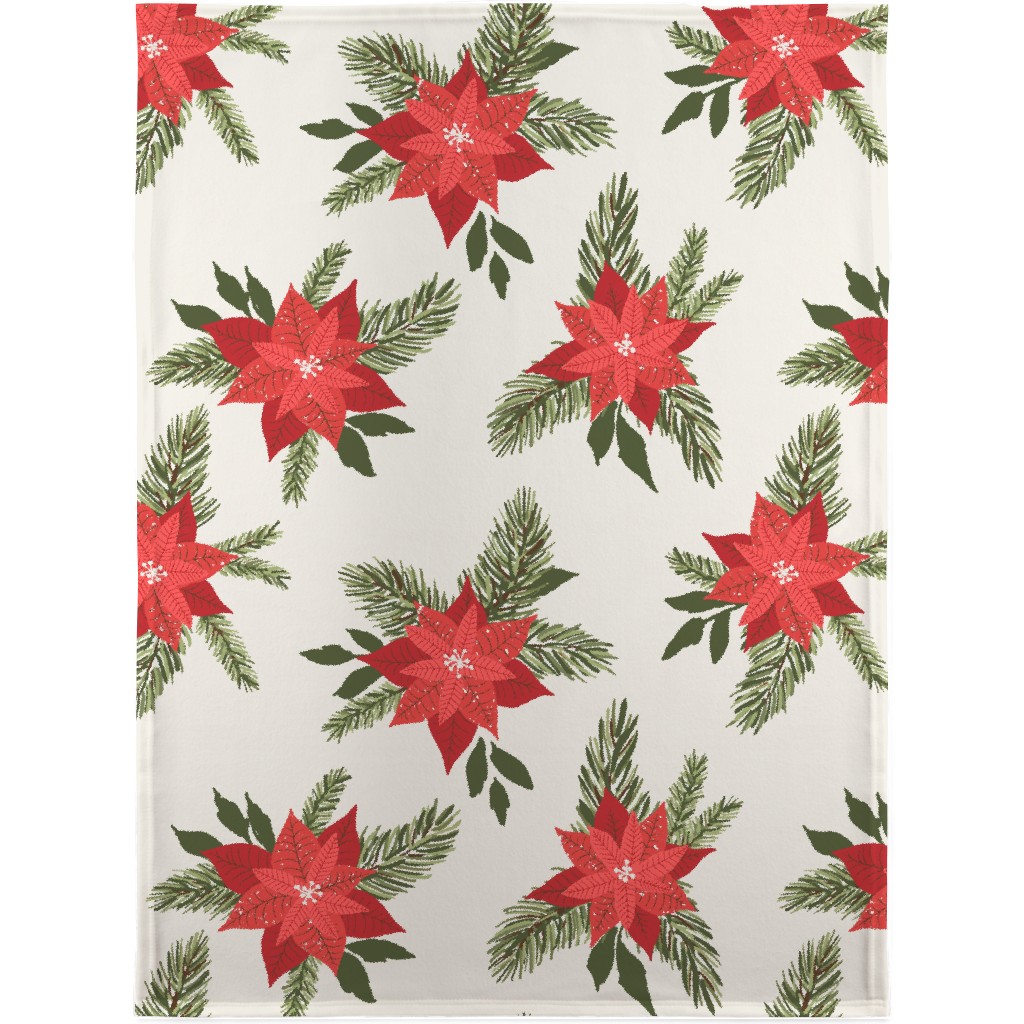 Poinsettia Christmas Flower Blanket, Fleece, 30x40, Beige, Pearl