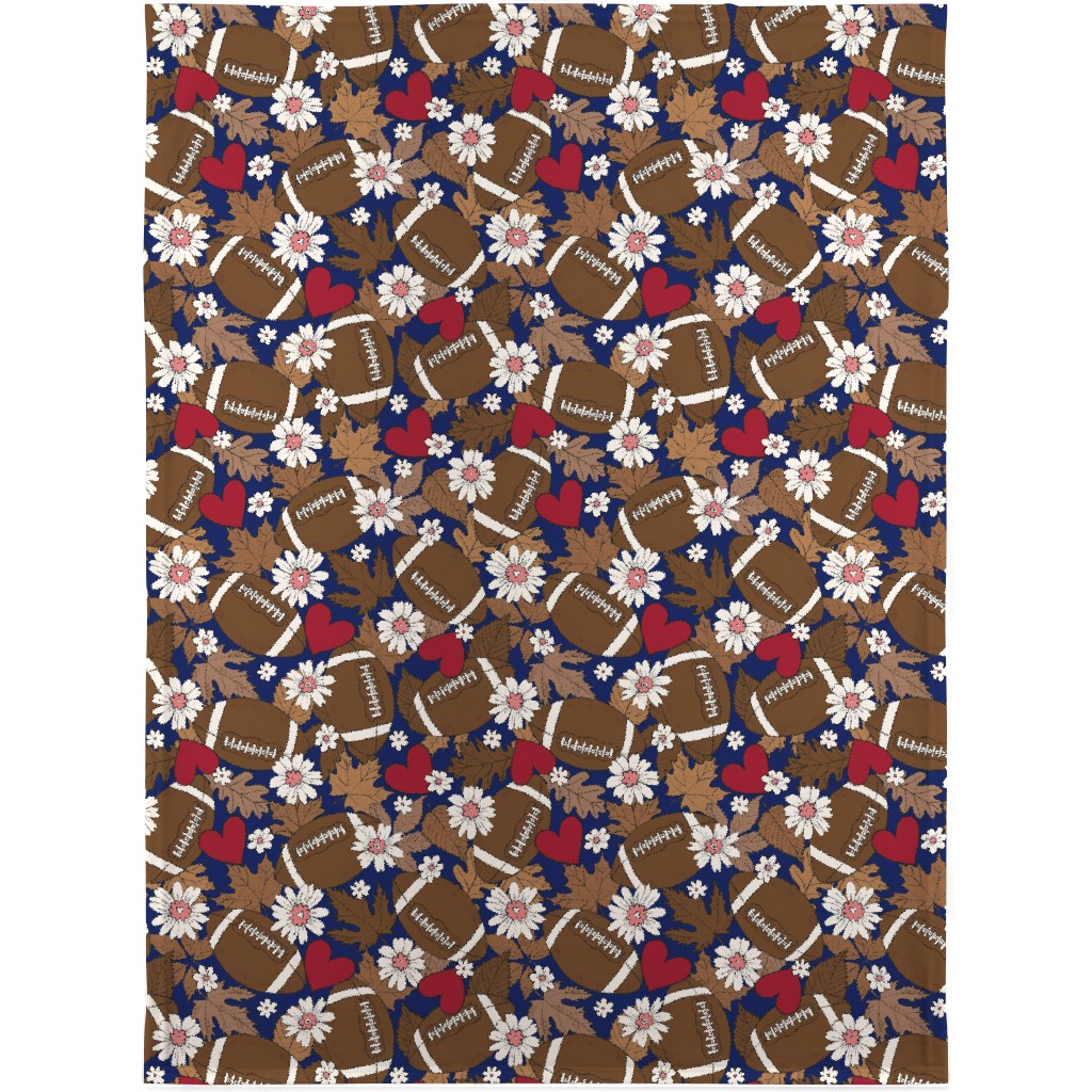 Football Fall and Florals Blanket, Fleece, 30x40, Blue, Royal