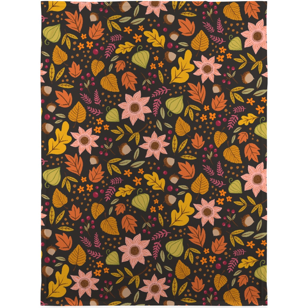 Autumn Fall Floral - Dark Blanket, Fleece, 30x40, Multicolor
