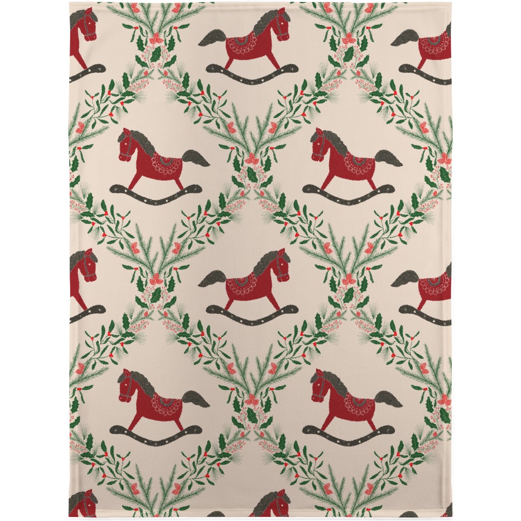 Christmas Wreath and Wooden Horse - Multi Blanket, Fleece, 30x40, Multicolor