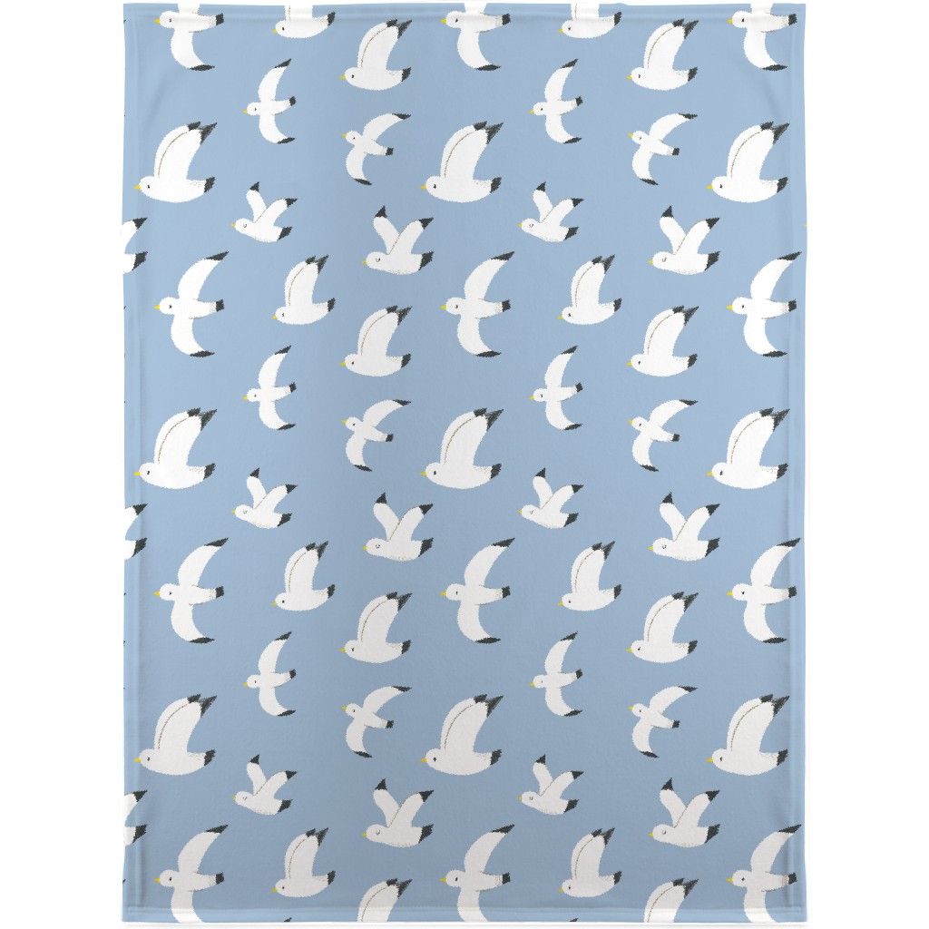Seagulls in Flight - White on Blue Blanket, Fleece, 30x40, Blue, True Blue