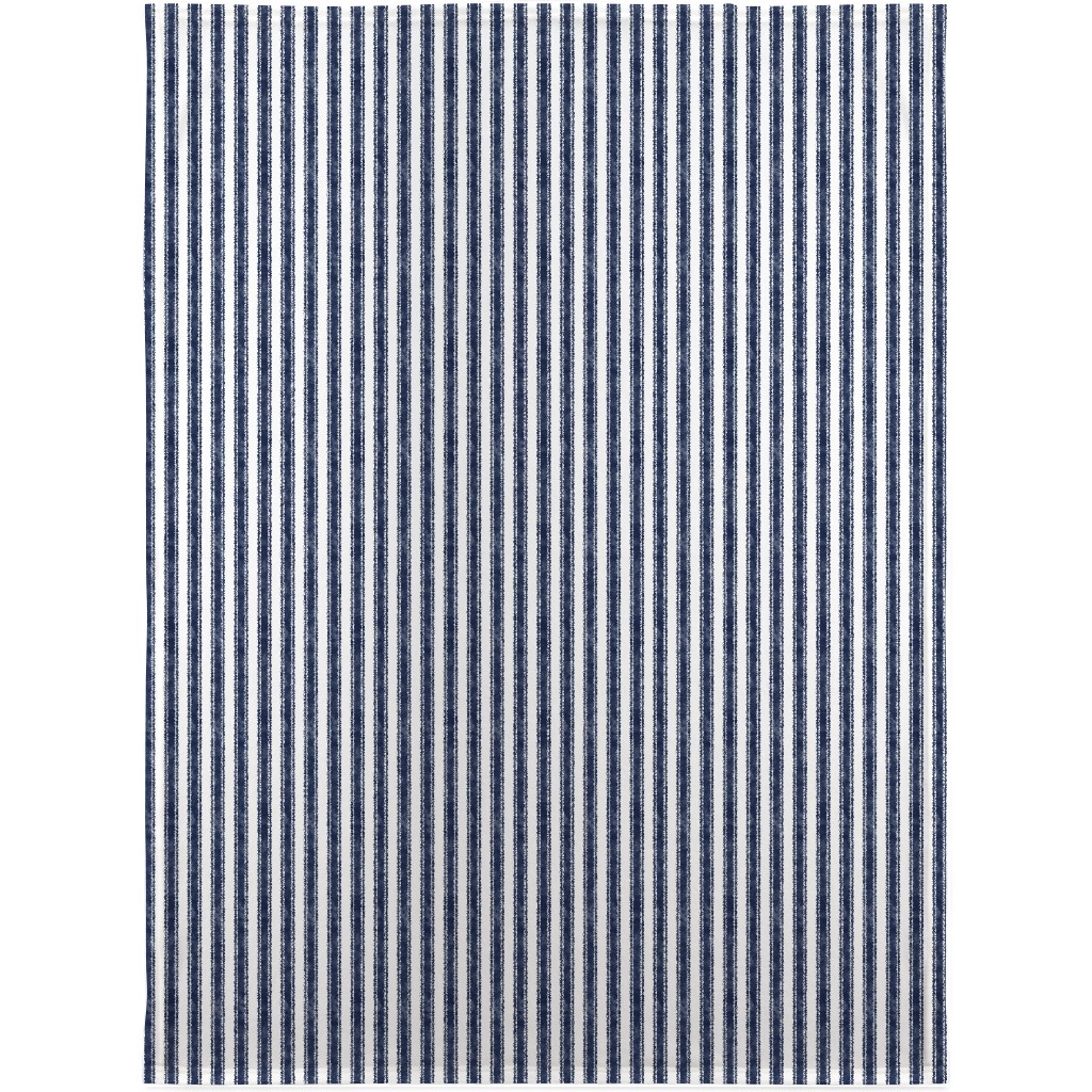 Vertical French Ticking Textured Pinstripes in Dark Midnight Navy and White Blanket, Fleece, 30x40, Blue