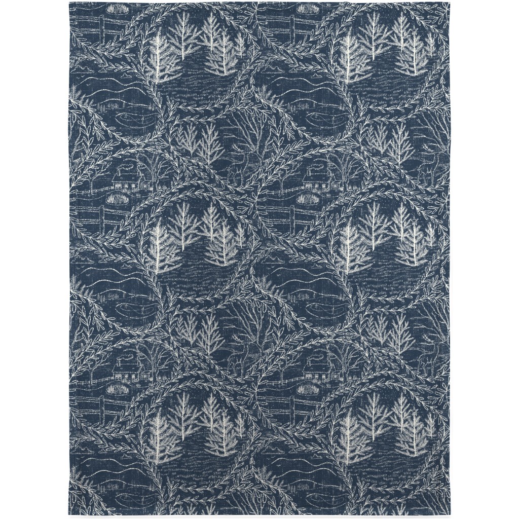 Winter Holiday Toile - Navy Blanket, Fleece, 30x40, Blue