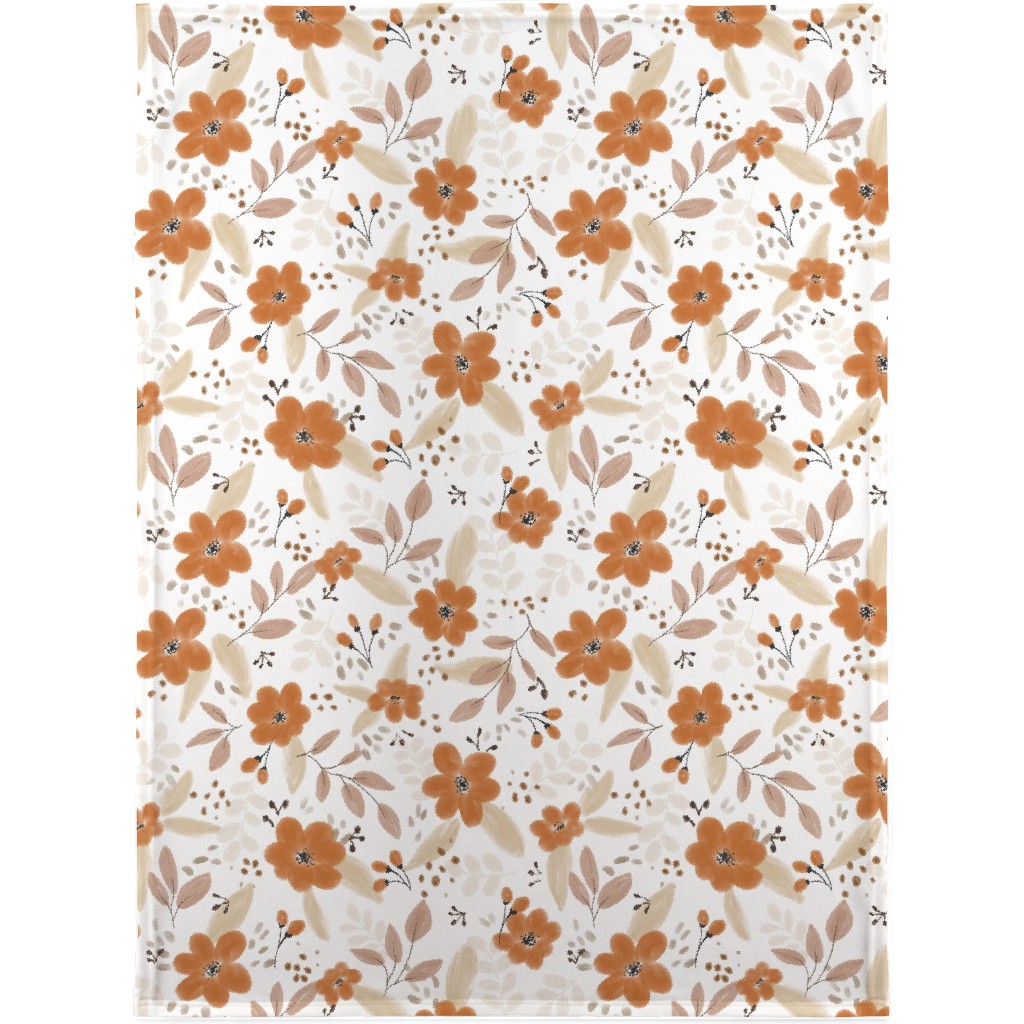 Fall Florals Blanket, Fleece, 30x40, Orange, Antique White
