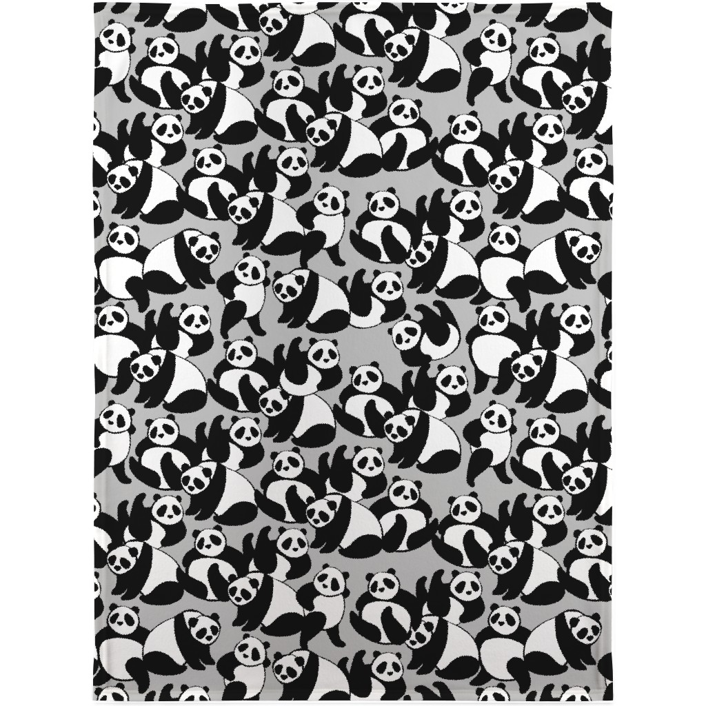 Retro Panda Playground Blanket, Fleece, 30x40, Gray, Silver