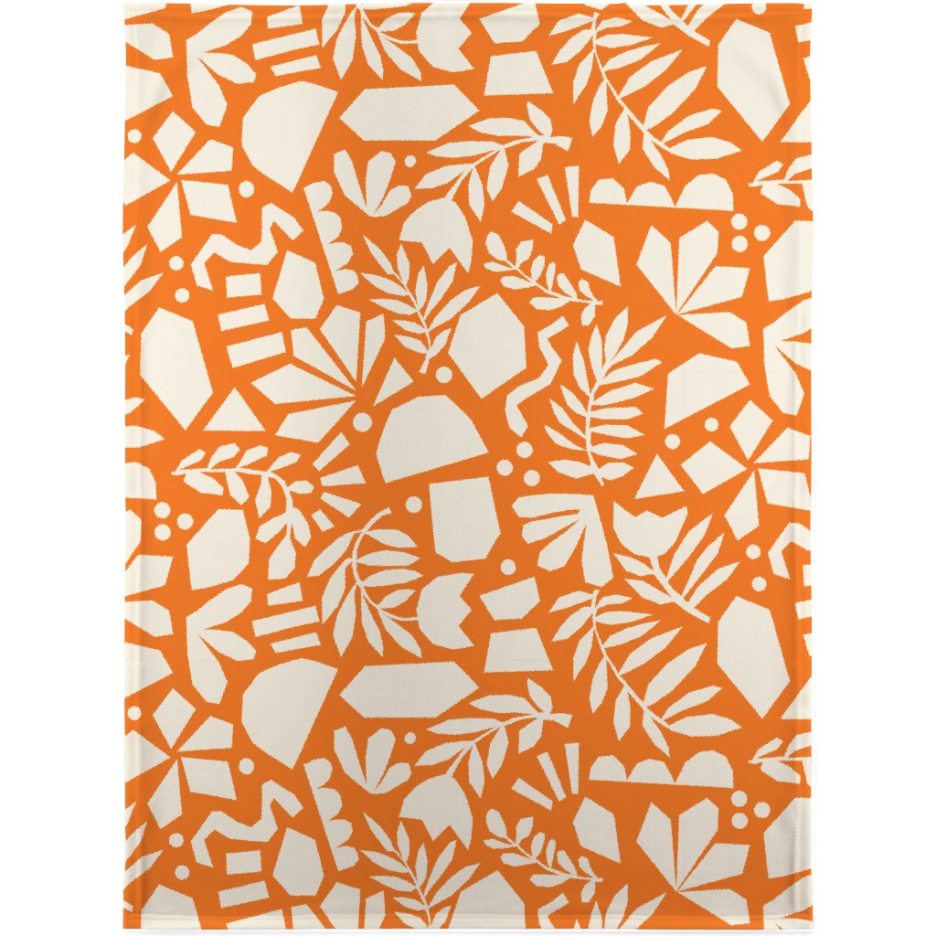 Paper Cut Floral Collage - Orange Blanket, Fleece, 30x40, Orange