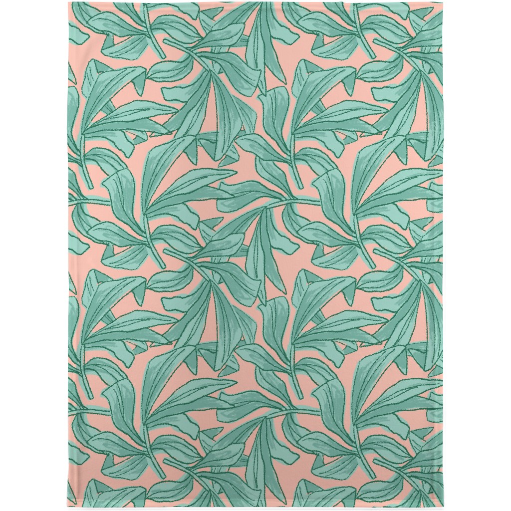 Lush Tropical Leaves - Pink and Mint Blanket, Fleece, 30x40, Green, Classic Green