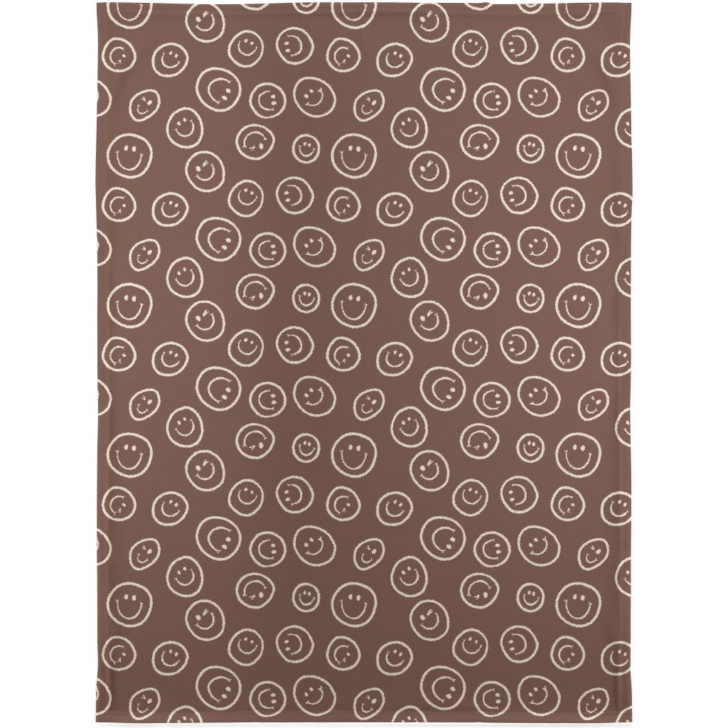 Smiley Winking Faces Blanket, Fleece, 30x40, Brown, Milk Chocolate