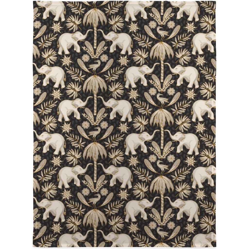 Elephant Love - Neutral on Dark Blanket, Fleece, 30x40, Black, Black