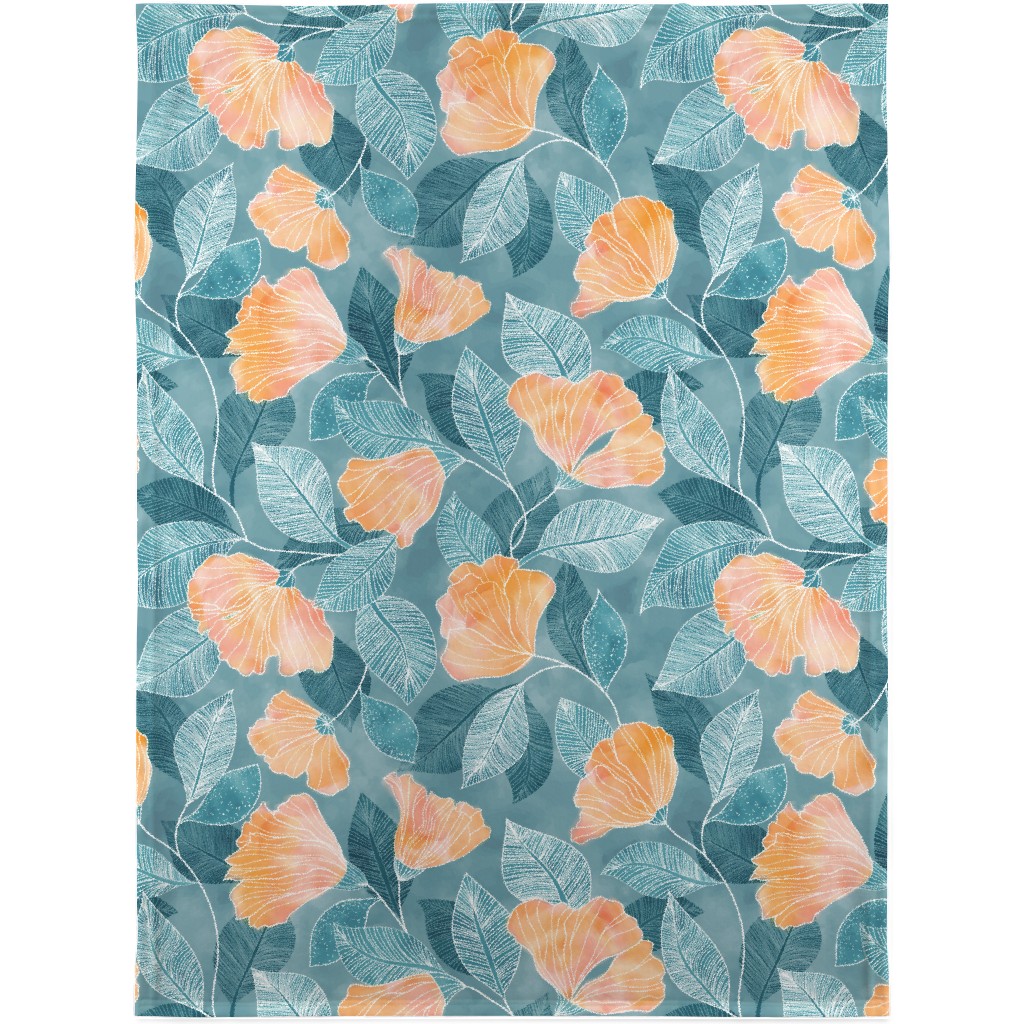 Rose of Sharon - Pink & Blue Blanket, Fleece, 30x40, Blue, True Blue