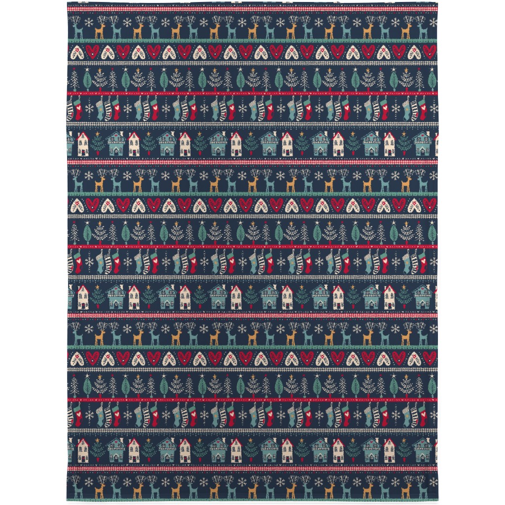 Vintage Nordic Christmas Blanket, Fleece, 30x40, Multicolor, Seaweed