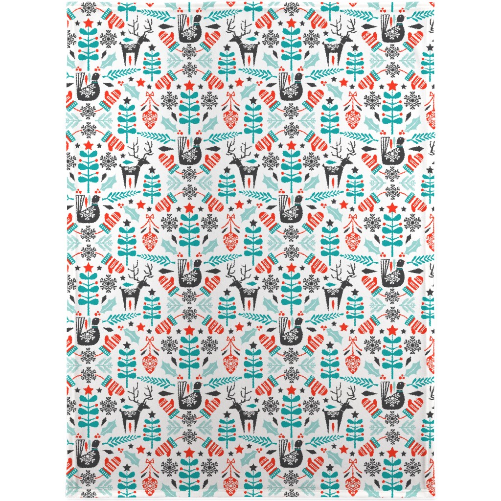 Hygge Folk Art Christmas Blanket, Fleece, 30x40, Multicolor