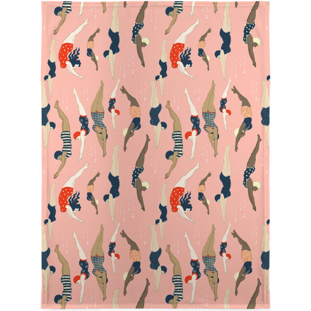 Lady Divers - Pink Blanket, Fleece, 30x40, Pink, Bright Pink