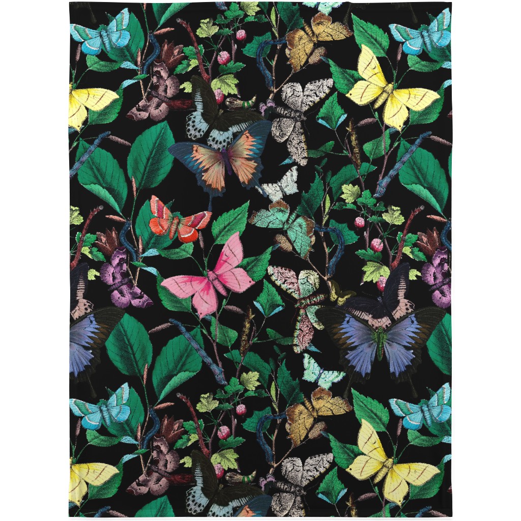 Butterfly Sanctuary - Bright on Black Blanket, Fleece, 30x40, Multicolor