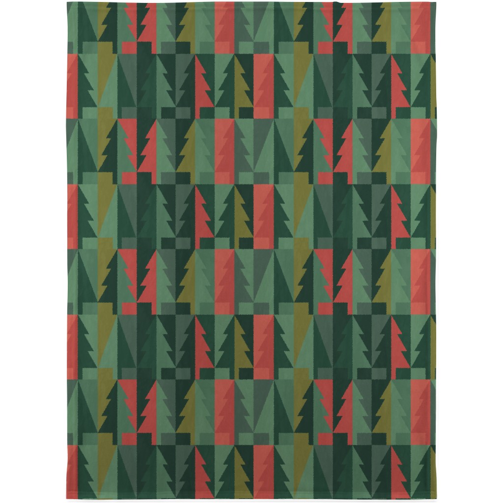 Geometric Forest - Red and Green Blanket, Fleece, 30x40, Green, Classic Green
