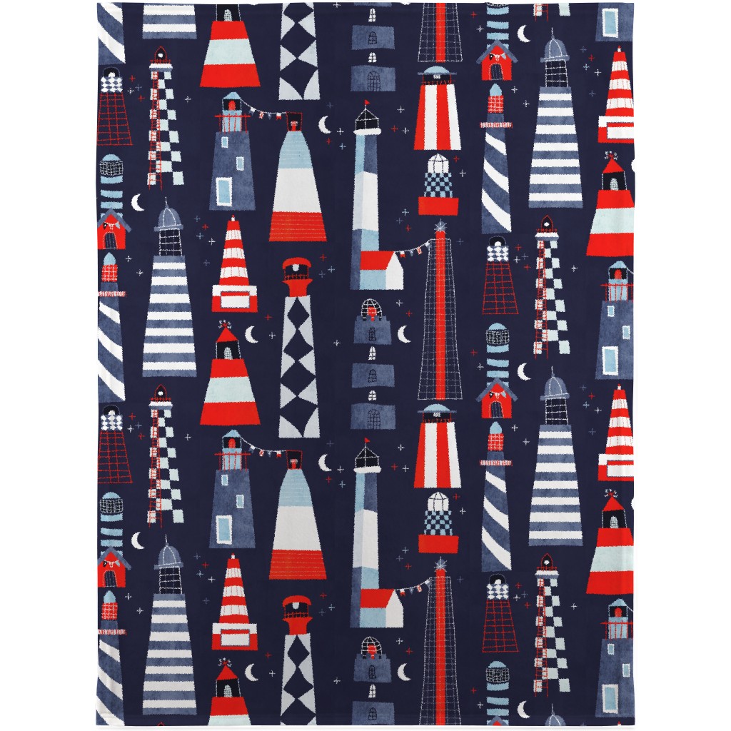 Scandi Lighthouse - Blue Blanket, Fleece, 30x40, Blue, True Blue