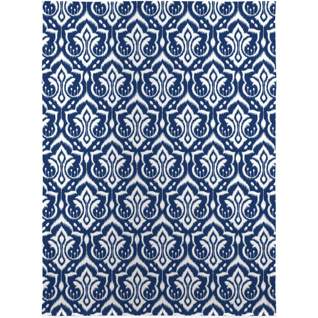 Ikat Damask - Midnight Navy Blanket, Fleece, 30x40, Blue