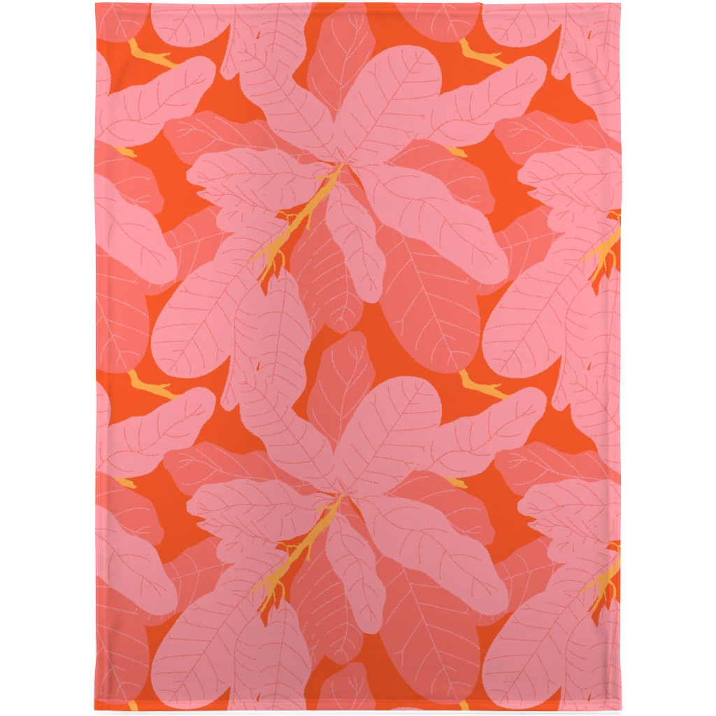 Tropical Banana Leaves - Coral Spice Blanket, Fleece, 30x40, Pink, Bright Pink